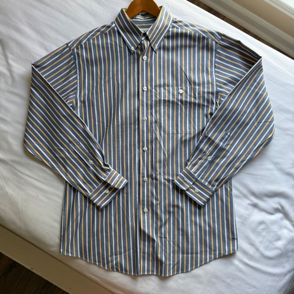 Orvis Mens Blue Yellow Striped Cotton Button Down Shirt M Holiday Dad Business